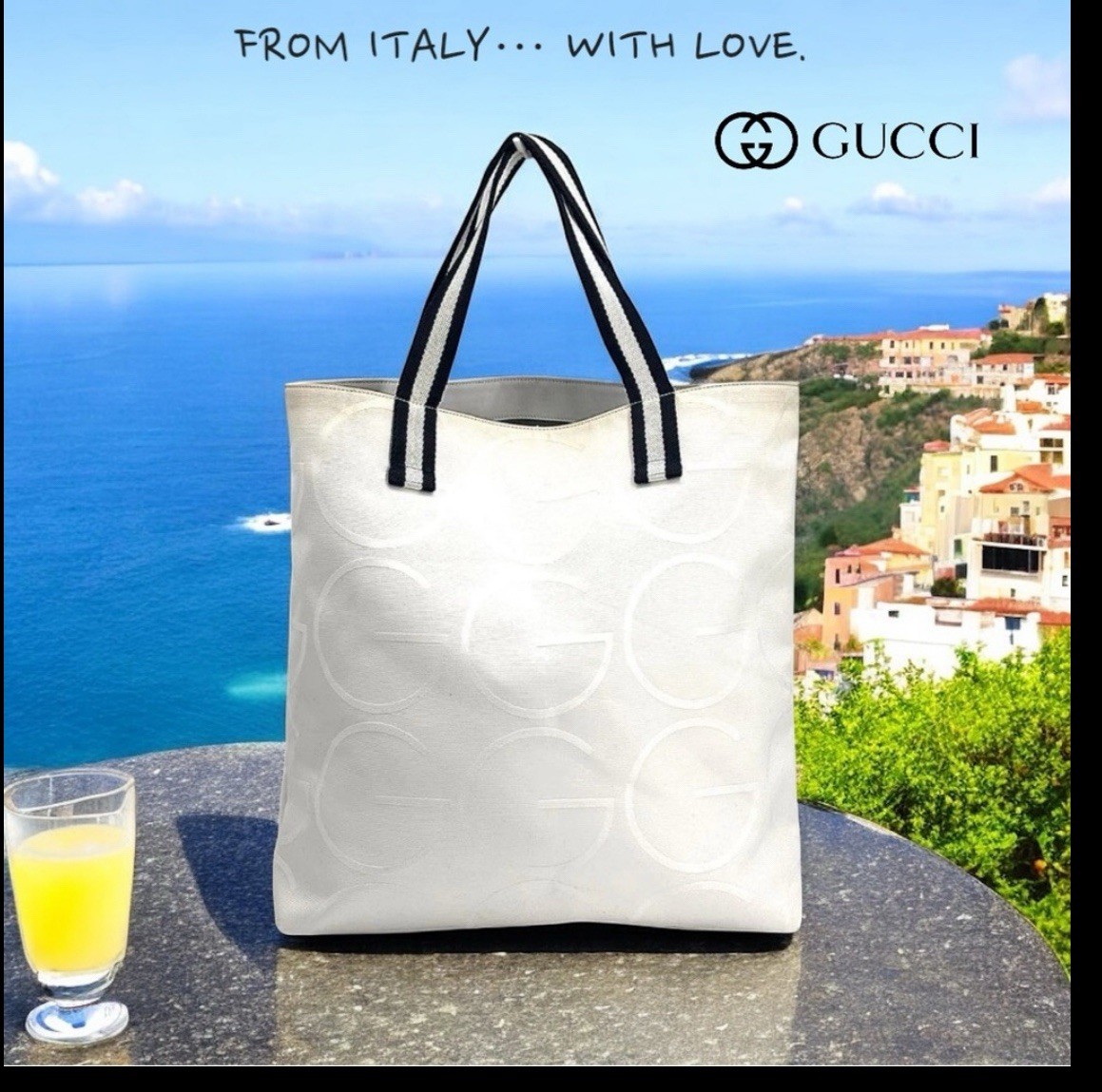 Gucci Authentic White GG Monogram Canvas Tote Made in Italy