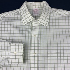 Brooks Brothers Dress Shirt Mens 16-35 White w/Green Checks Traditional No Iron