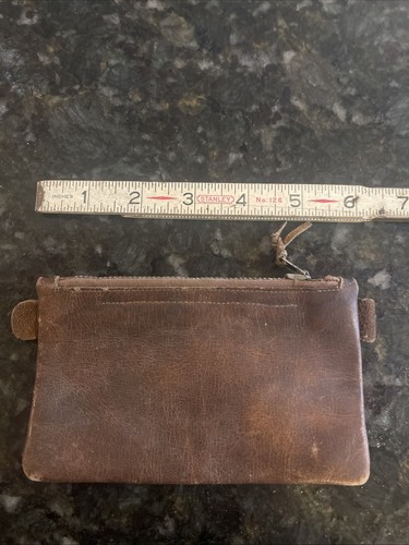 VINTAGE handmade LEATHER ZIPPERED WALLET COIN purse Zipper Stiff But Works