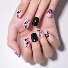 Halloween Black Press on Nails Petite Short Square with Spider Design, Black ...