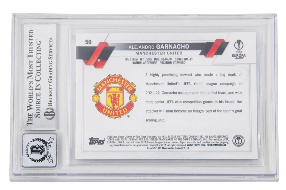 Alejandro Garnacho Signed 2022-23 Topps Chrome UCC Sapphire Rookie Card – BGS 10 - Image 2 of 2