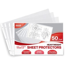 11x17 Sheet Protectors - 50 Pack Heavyweight Plastic Sleeves, 3-Hole Punched, Cl