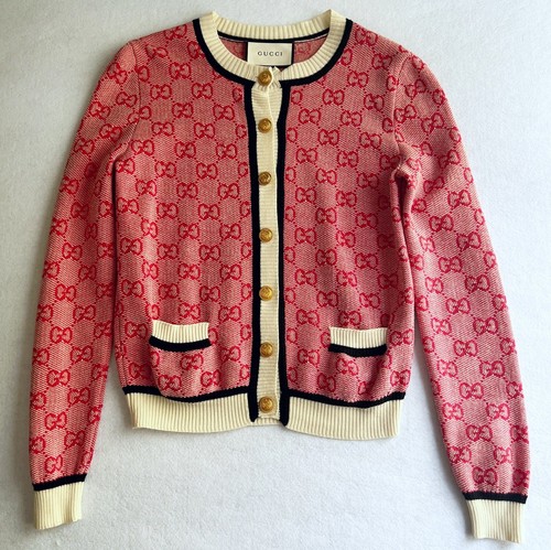 Cardigan Gucci rosa avorio adatto a S Small (US 6 o US4 loose) maglione jacquard - Foto 9 di 23