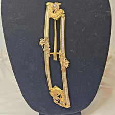 Ornate Gold Damascene Belt Buckle Vintage Floral Filigree Excellent Victorian