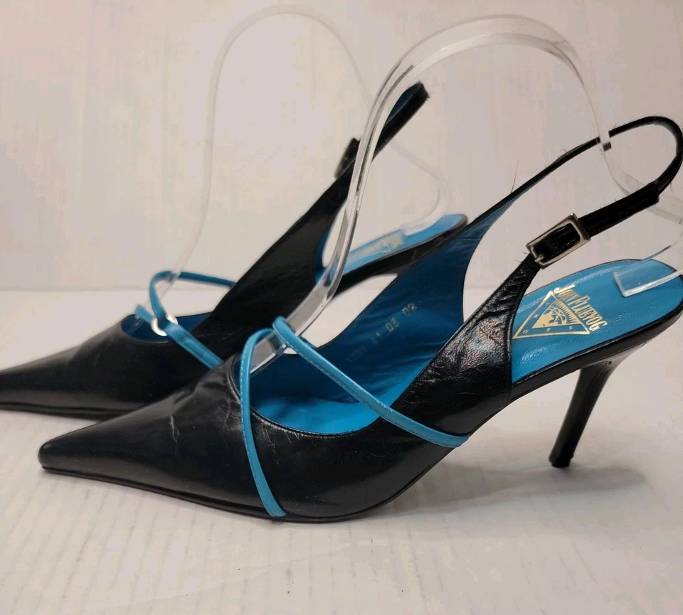 Tacones traseros John Fluevog 10 Cougar Tibby puntiagudos Stilleto negro turquesa Foto 2 de 4