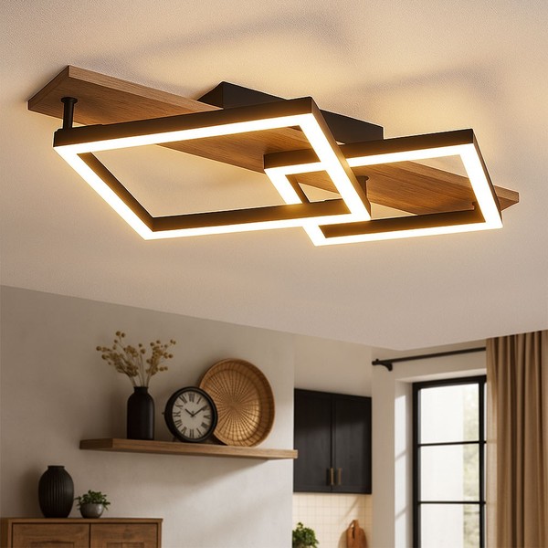 Designleuchte Deckenlampe Wohnzimmerleuchte Led KüChe Opal Schwarz Holzoptik-image
