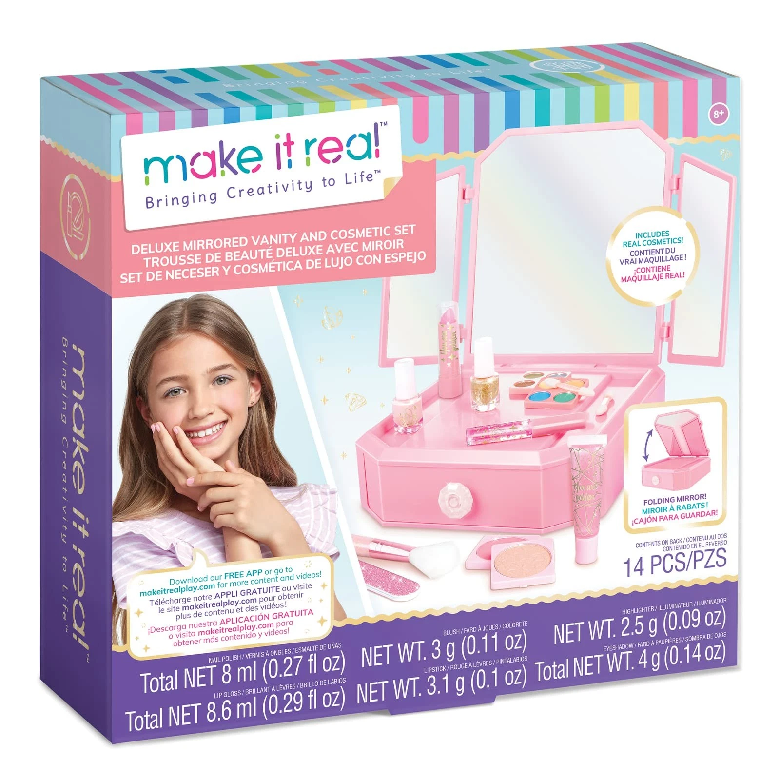 Mirror and Cosmetic Set Beauty Table Top Make Up Kit