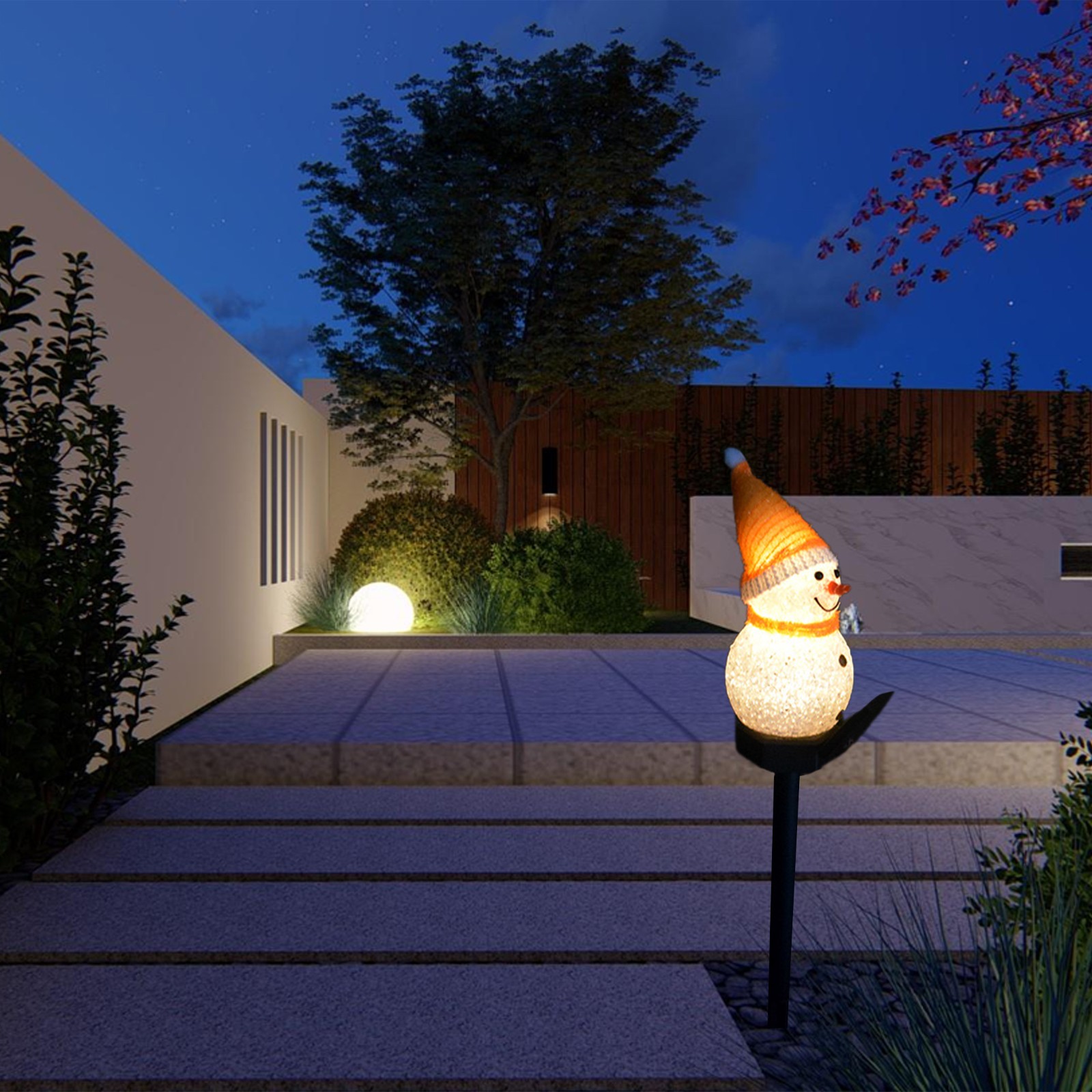 Solar Snowman Stake Light Decoration Waterproofing Outdoor Xmas Pathway Light Fo