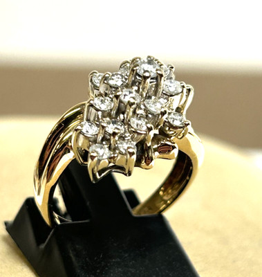 FUNKELNDER 14K GELBGOLD 1 KARAT TW RUNDER DIAMANT CLUSTER RING GRÖSSE 5