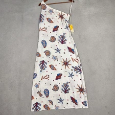 C&C California Dress Women S Ivory Sea Shells Print Linen Blend One Shoulder NWT
