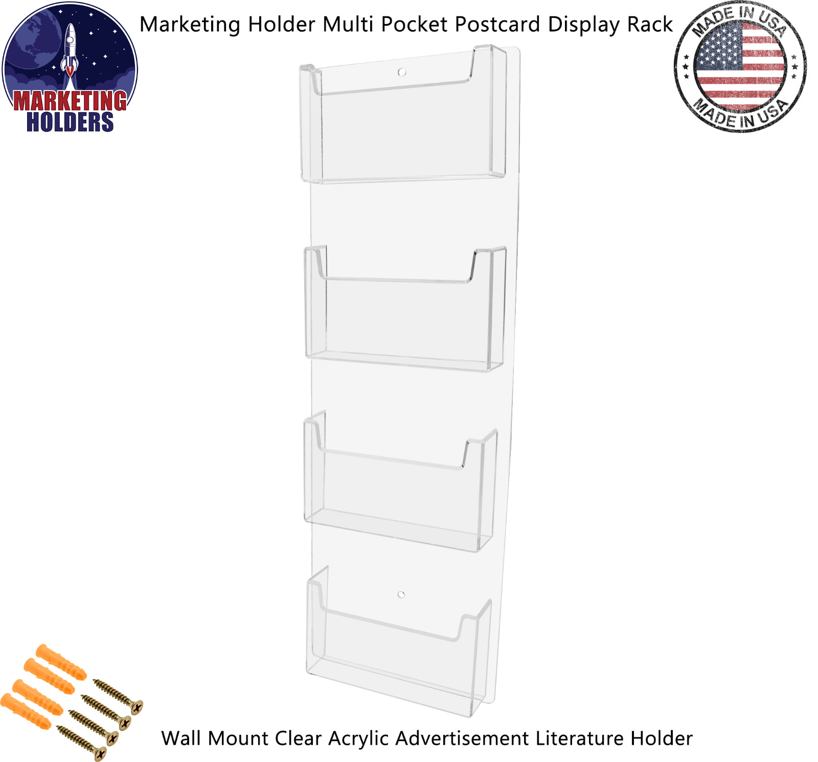 4 Pocket Pocket Postcard Holder for 6"x4" Advertising Literature Wall Mount