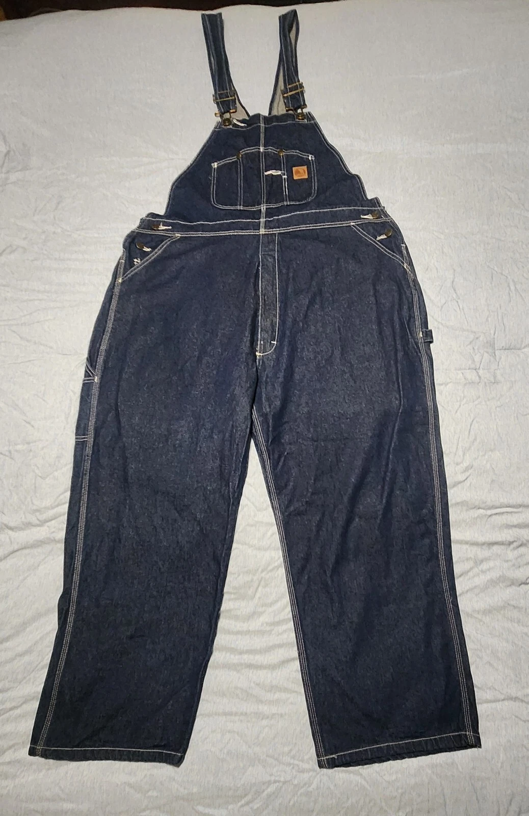 BERNE Bib Overalls Men's 44x30 Striped Denim Conductor Carpenter Cargo Workwear