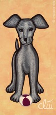 JACQUELINE DITT - Hund auf gelbem Grund  A4 DRUCK n.Gem&auml;lde Bilder Giclee Tier