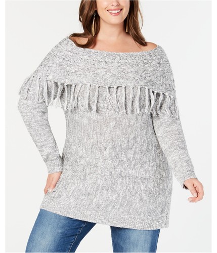 I-N-C Womens Fringed Tunic Sweater 