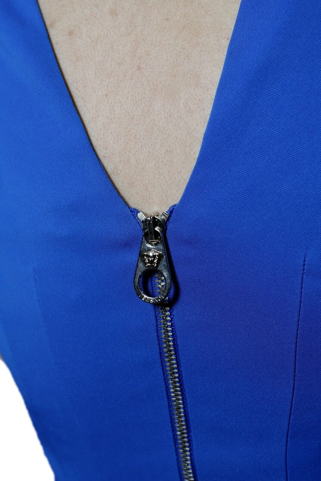 Versace abito tubino tubino a matita al ginocchio blu royal grande cerniera oro tg 38 2016