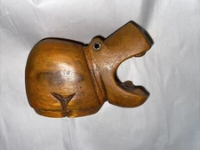 Vintage Wood Animal Sculpture Hippo Figurine Collection Lazuli