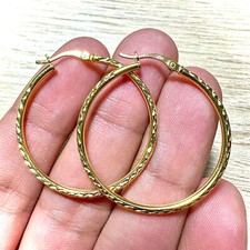 Hoop Earrings for Women 925 Sterling Silver Gold Plated 35MM Free Shipping 2MM