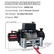 18800lbs Electric Vehicle Winch 80ft Ip67 12v Steel Cable Winchwireless Remote