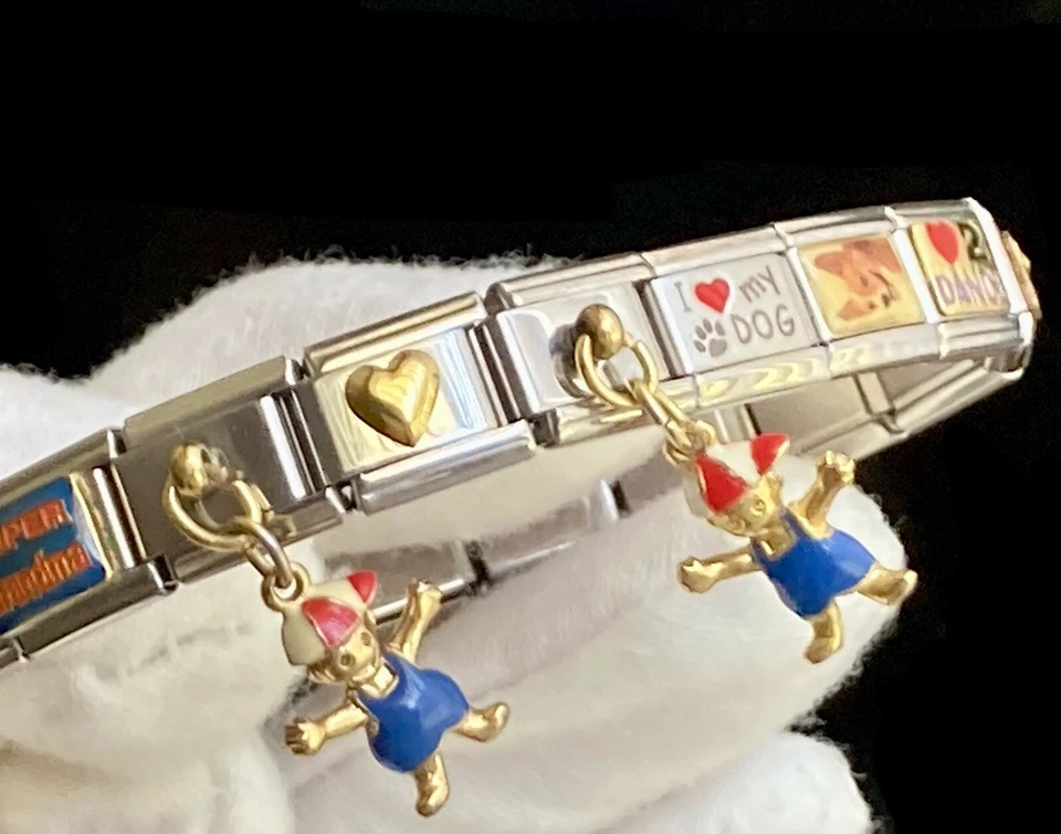 Pulsera Italiana Dije Inoxidable #1 Mamá Madre Hija Perros Gatos Niño Baile Foto 4 de 4