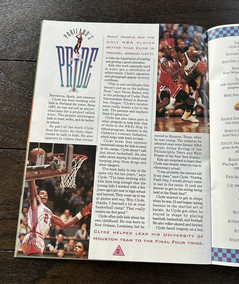 CLYDE DREXLER RARO 1993 SI PARA NIÑOS MAG CON PÓSTER PORTLAND BLAZERS SIN TARJETAS Foto 3 de 4