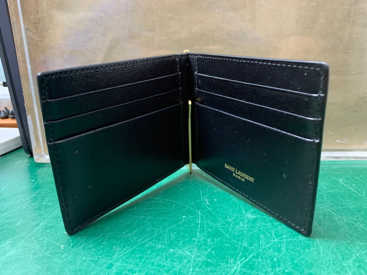 Yves Saint Laurent Money Clip Leather Wallet - Black Yves Saint Laurent Money Clip Leather Wallet - Black