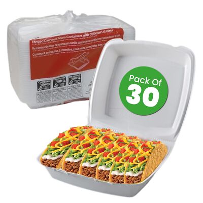S Pack Of 30ct Choice Large 9 X 9 X 3.5 Inch Foam 1compartment Containers White 