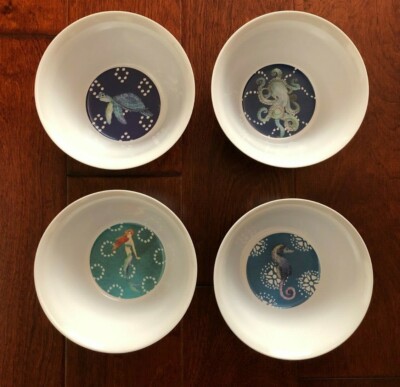 x4 REAL SIMPLE Melamine BOWL SET Octopus Turtle Seahorse BEACH OCEAN SEA NWT   