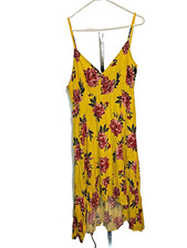 Pacific Vibes Yellow Floral Sundress Dress Women's SIze XXL Asymmetrical Hem New