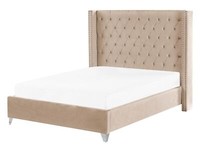 Polsterbett Samtstoff Hohes Kopfteil Beige Mit Lattenrost 140 X 200 Cm Lubbon