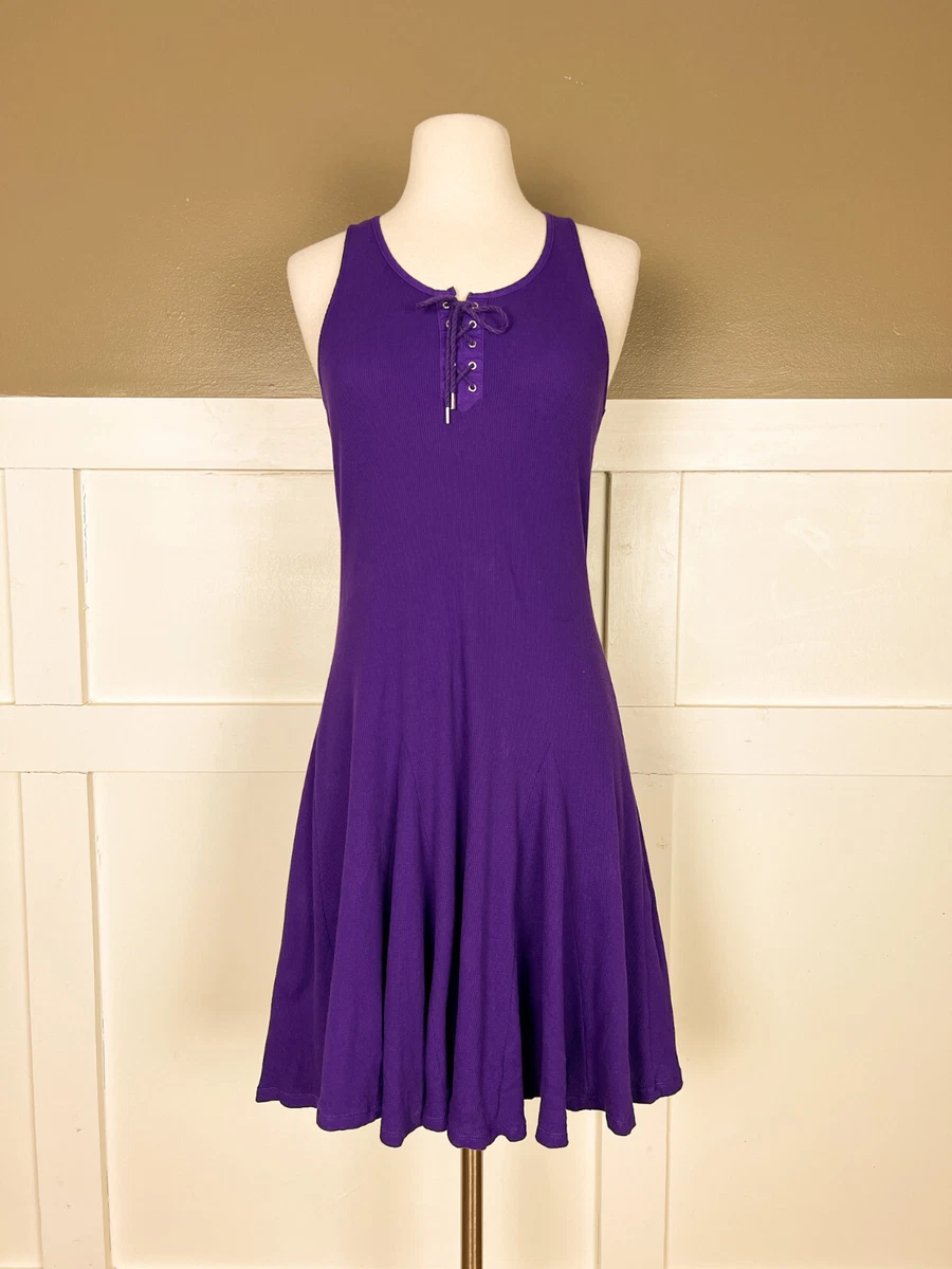 Lauren Jeans Co Ralph Lauren Purple Skater Dress Waffle Knit Sleevless Mini XS