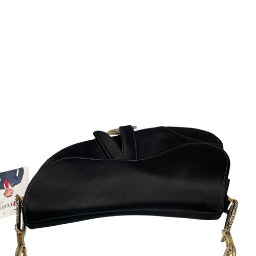Christian Dior Mini Saddle Bag Black Silk Satin Crystal Encrusted Gold Hardware - Picture 12 of 24