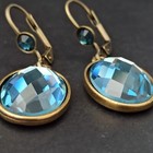 Michal Negrin Earrings Blue Oval With Faceted Swarovski Crystal Large Sparkly