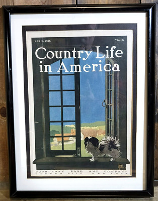 Vintage April 1916 Country Life Framed Magazine Cover Japanize Chin Dog