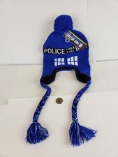 New Doctor Who Tardis Police Box Knit Hat Laplander Beanie Pom Pom, adult