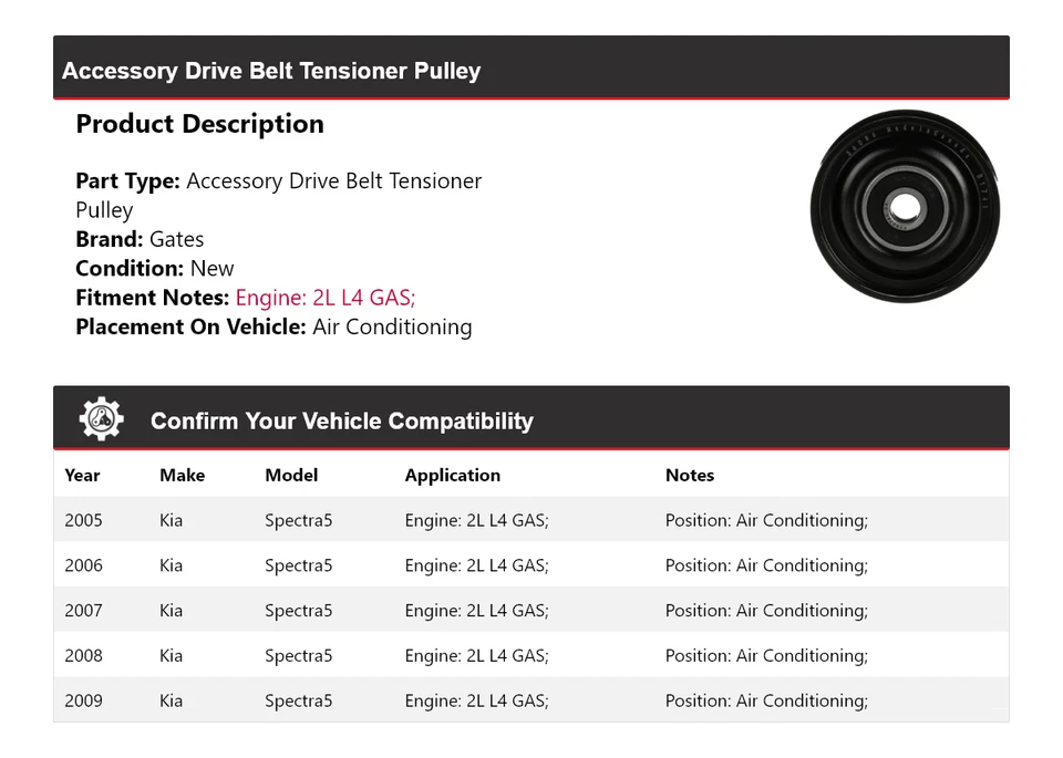 Polea tensora de correa de transmisión puertas de aire acondicionado para Kia Spectra5 2005-2009 Foto 2 de 4
