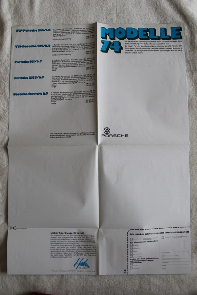 32A 390 1974 Porsche VW 914 911 2.7 911S 2.7 Carrera Poster Prospekt Brochure - Bild 4 von 4