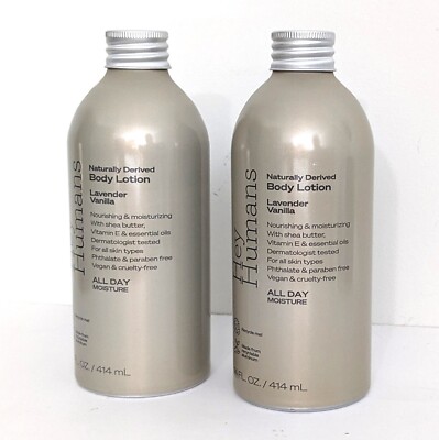 Hey Humans Naturally Derived Body Lotion Lavender Vanilla 14 fl oz 2 bottles