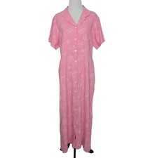 Parisian Cafe Linen Shirt Dress Womens Petite Size Large Pink Short Sleeve