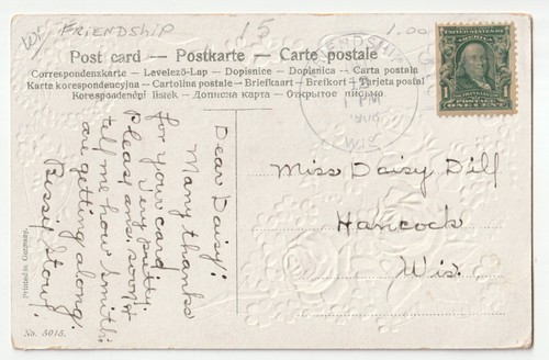 Saludos-antigua postal en relieve hecha en Alemania-publicada 1908 - Imagen 2 de 2
