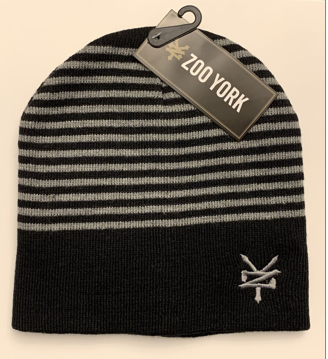 ZOO YORK Men's Beanie Cap Black & Gray Stripes with ZOO YORK Men's Beanie Cap Black & Gray Stripes with