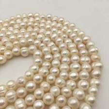 1.5mm Hole White Fresh water Pearl Potato Shape Beads 6mm 8mm 10mm 14" Strand