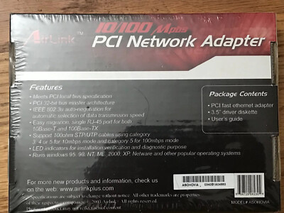 NEW Airlink+ PCI 32-Bit Internal Network Ethernet Adapter 10/100 RJ-45 ASOHOVIA 