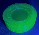 Set of 10 - Uranium Glass Salad Plate Ridged Rim Pattern Depression Green 8.5