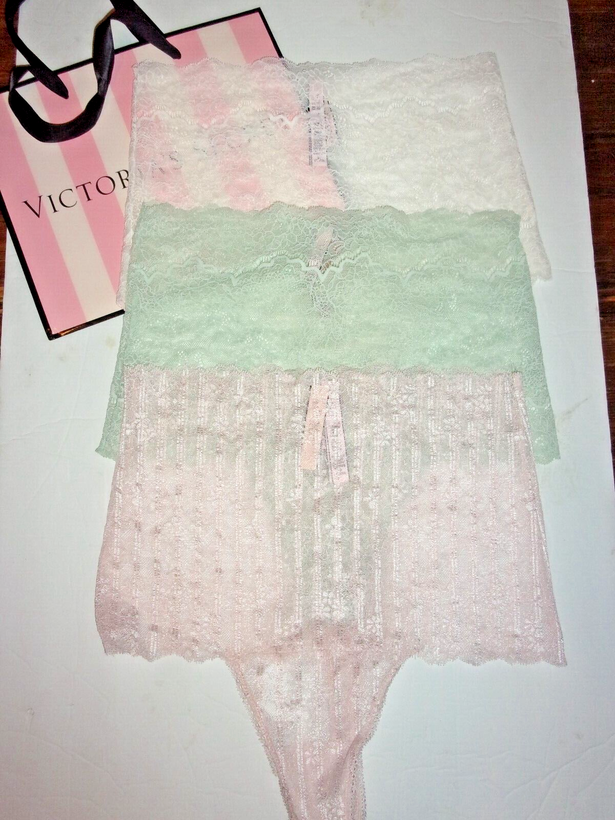 Victoria's Secret high waist thongs floral lace pink, green & white M