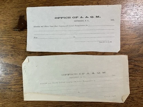 1865 - Civil War - Quartermaster (A.A.Q.M.) Document - NEWBERRY, SOUTH CAROLINA