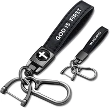 Christian Keychain for Men God Is First Leather Cross Jesus Keychain Salvation G
