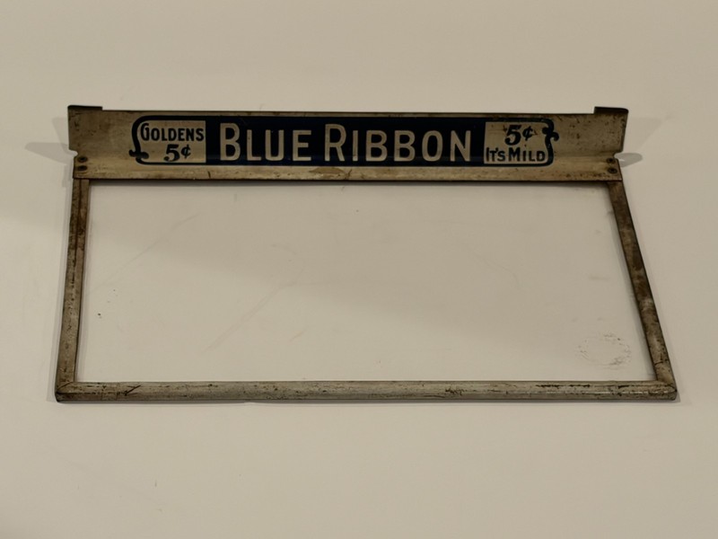 *CIGAR 5 CENT* Blue Ribbon *SIGN DISPLAY* Rare Advertising *GLASS LID* Old Store