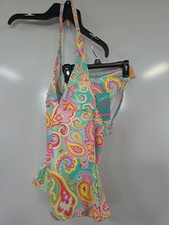 Halter Tankini Cheeky Bikini Bottoms Women's Small S Paisley Pink Mint Swimwear