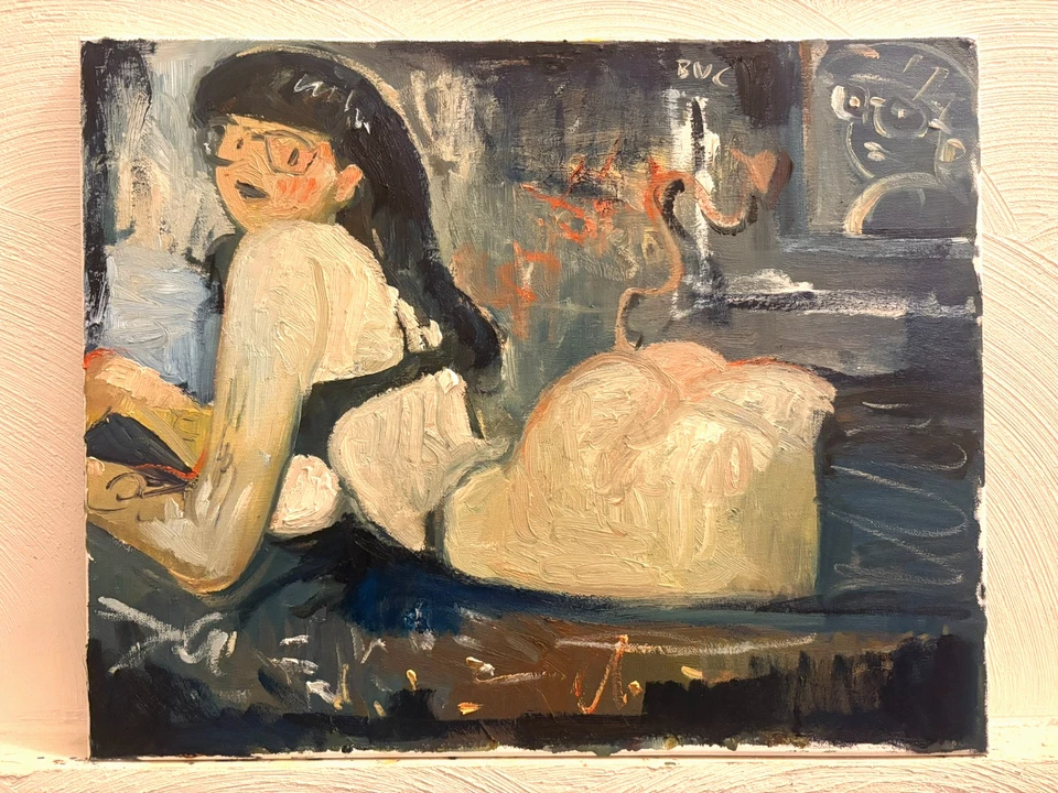 Pintura al óleo surrealismo gótico mujer en interior lienzo 16"x20" original firmado Foto 2 de 2