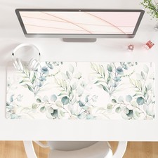 Large Mouse Pad Cute Green Leaves Desk Mat PU Leather Waterproof 31.5x11.8"